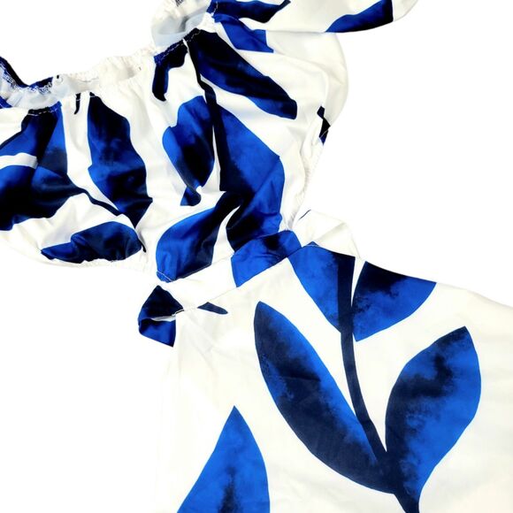 NWT Off-Shoulder Blue Floral Wrap Maxi Dress Women's High Waist Summer Dress - Picture 9 of 12